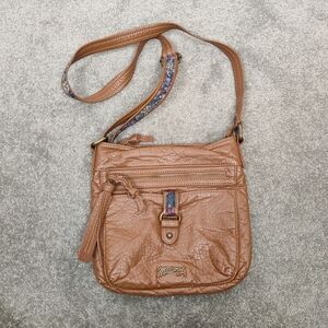 Mantaray Women's Cross Body Hobo Bag Brown Faux Leather Floral Bohemian